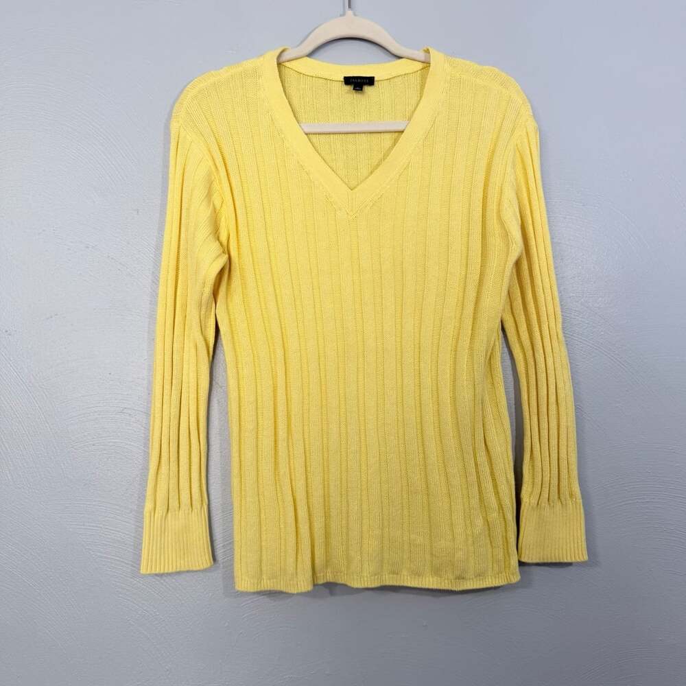 Talbots Yellow Cotton Linen Ribbed V-Neck Long Sleeve Sweater M